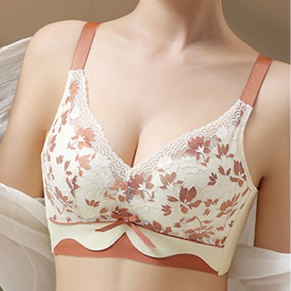 ATENAR Bras for Women,Wireless Bras for Women,Womens Bras,Stretch Fabric,Breathable,Printed,Cotton,Beige,32AB