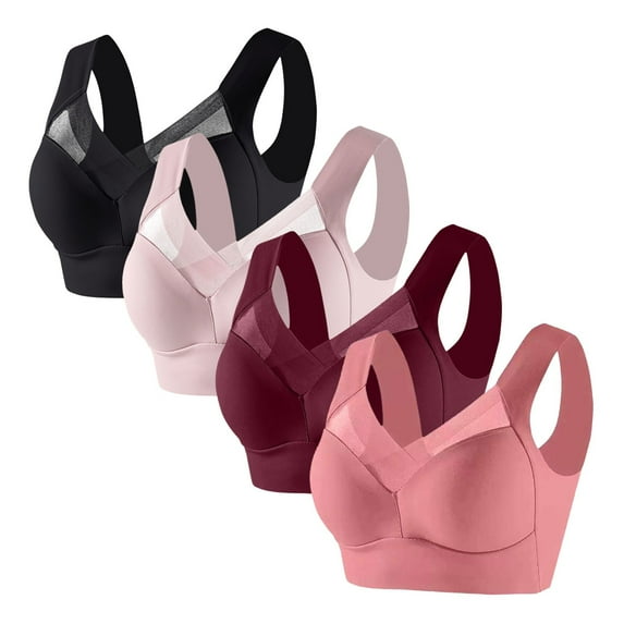 ATENAR Bras for Women,Wireless Bras for Women,Womens Bras,Stretch Fabric,Breathable,Solid,Nylon,Spandex,Black,2XL