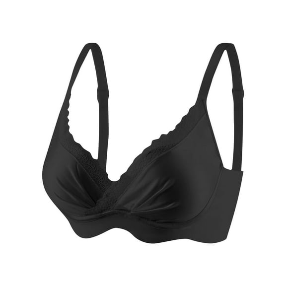 ATENAR Bras for Women,Wireless Bras for Women,Womens Bras,Stretch Fabric,Breathable,Solid,Nylon,Spandex,Black,L(US:6)
