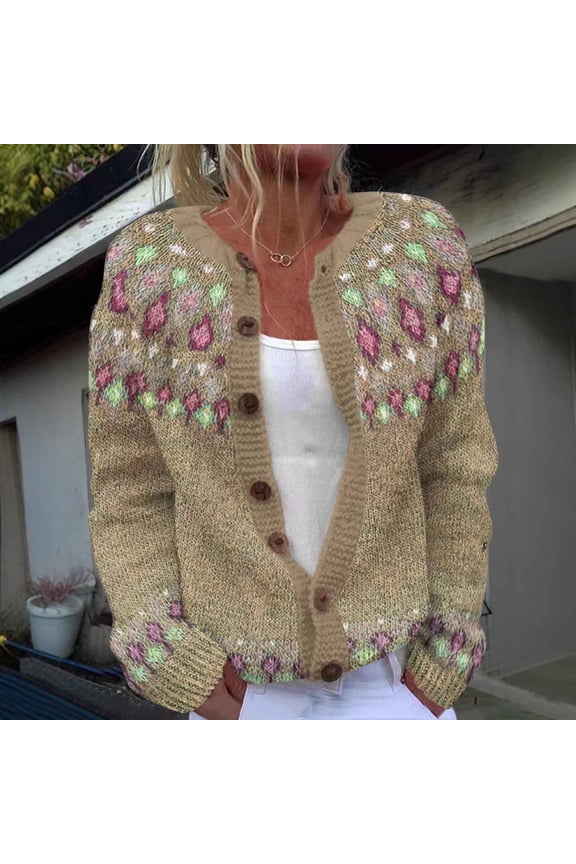 Cardigan Sweaters for Women,Womens Sweaters,Crew Neck,Ugly Sweater,Breathable,Solid,Acrylic,Khaki,4XL