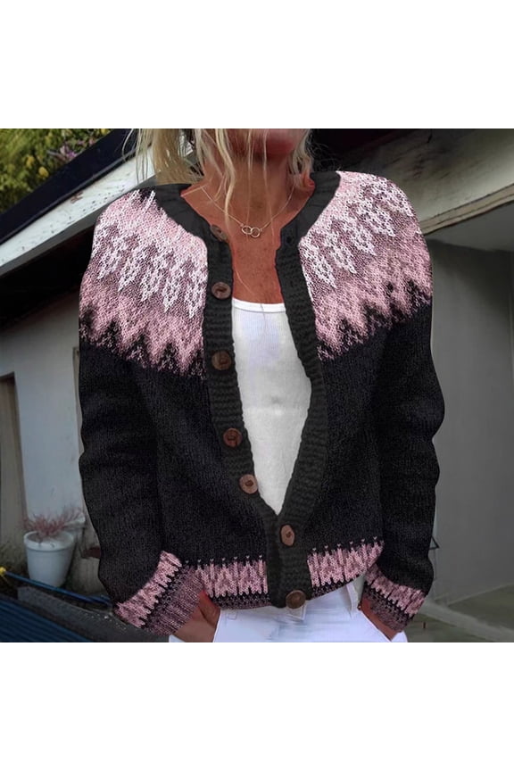Cardigan Sweaters for Women,Womens Sweaters,Crew Neck,Ugly Sweater,Breathable,Solid,Acrylic,Pink,L