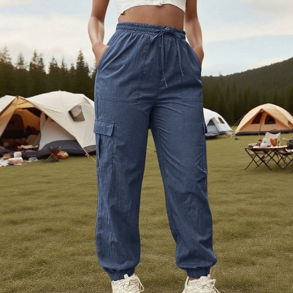 WJHWSX Cargo Pants Women,Cargo Pants for Women,Womens Cargo Pants,Butt Lifting,Comfort Fit,Solid,Nylon,Spandex,Blue,S