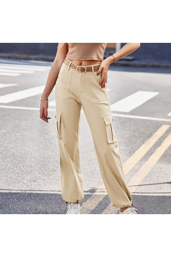 Cargo Pants Women,Women Cargo Pants,Women's Cargo Pants,Butt Lifting,Comfort Fit,Solid,Polyester,Khaki,XL(US:10)