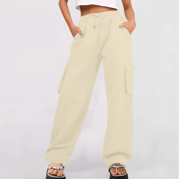 WJHWSX Cargo Pants Women,Women's Cargo Pants,Cargo Pants for Women,Butt Lifting,Comfort Fit,Solid,Polyester,Beige,2XL(US:12)