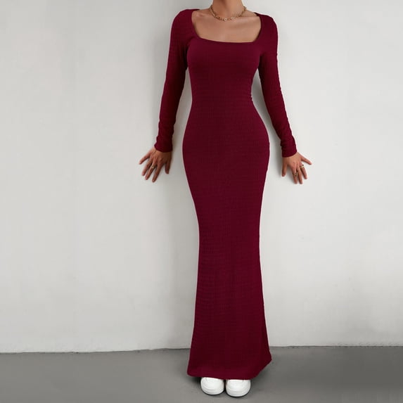 WJHWSX Casual Dresses for Women,Fall Dresses for Women 2025,Womens Dresses,Long Sleeve,Breathable,Comfort Fit,Solid,XL(US:10)