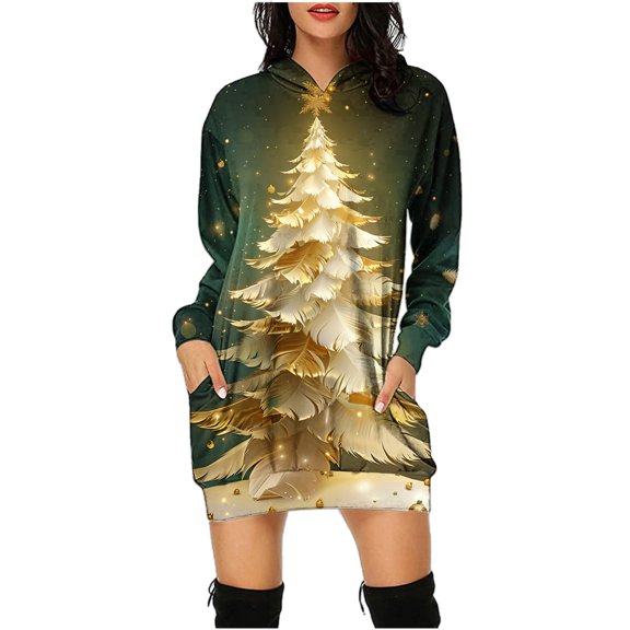 WJHWSX Casual Dresses for Women,Fall Dresses for Women 2025,Womens Dresses,Long Sleeve,Crew Neck,Comfort Fit,Printed,S