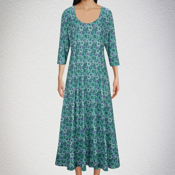 WJHWSX Casual Dresses for Women,Fall Dresses for Women 2025,Womens Dresses,Long Sleeve,Crew Neck,Soft,Printed,S(US:4)