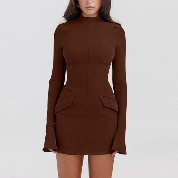 ATENAR Casual Dresses for Women,Mini Dresses,Womens Dresses,Long Sleeve,Pockets,Fitted,Solid,3XL(US:14)
