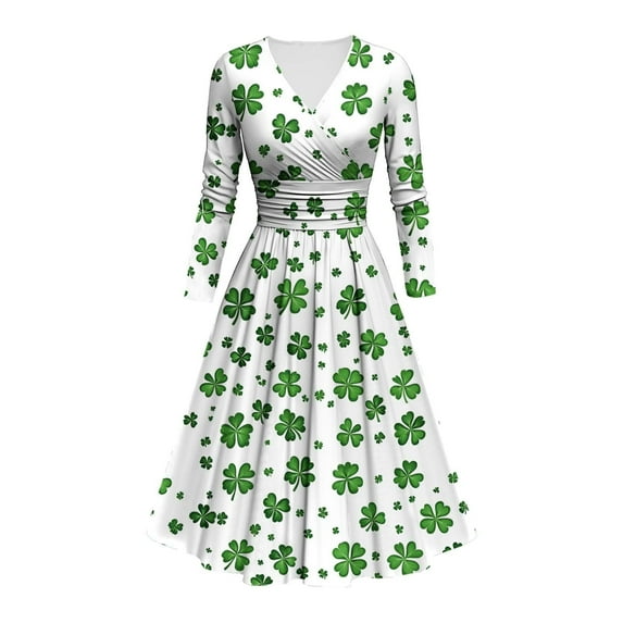 ATENAR Casual Dresses for Women,Printed,Womens Dresses,Long Sleeve,V Neck,Soft,Fahion,2XL