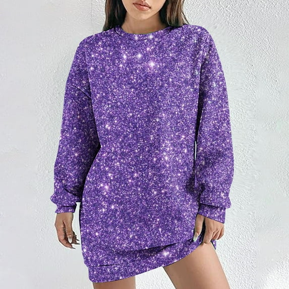 WJHWSX Dresses for Women,Womens Fall Dresses,Casual Dresses for Women,Long Sleeve,Crew Neck,Breathable,Printed,M(US:6)