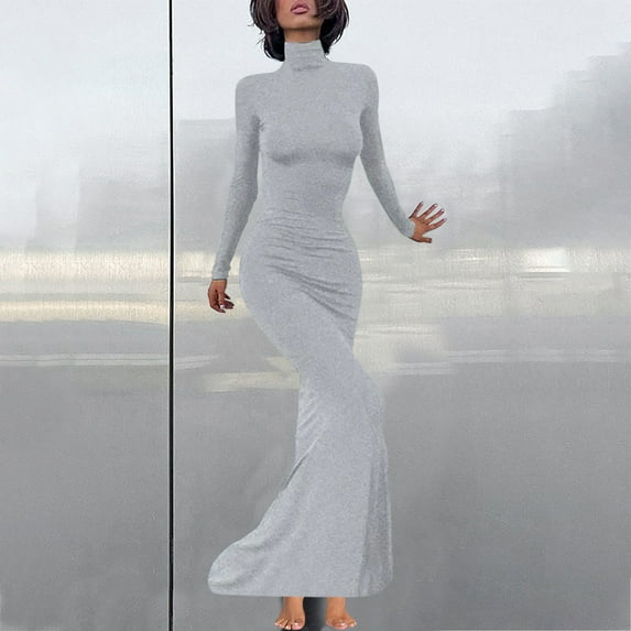 WJHWSX Dresses for Women,Womens Fall Dresses,Casual Dresses for Women,Long Sleeve,Crew Neck,Comfort Fit,Solid,2XL(US:12)