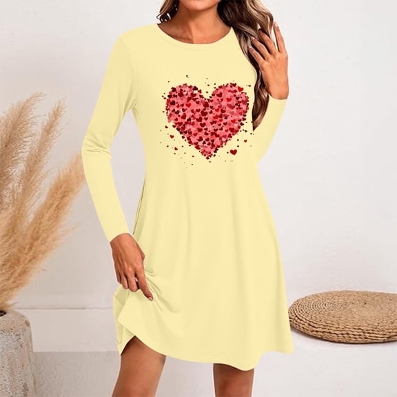WJHWSX Dresses for Women,Womens Fall Dresses,Casual Dresses for Women,Long Sleeve,Crew Neck,Soft,Printed,XL(US:10)