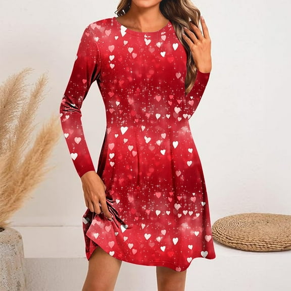 WJHWSX Dresses for Women,Womens Fall Dresses,Casual Dresses for Women,Long Sleeve,Crew Neck,Soft,Printed,XL(US:10)