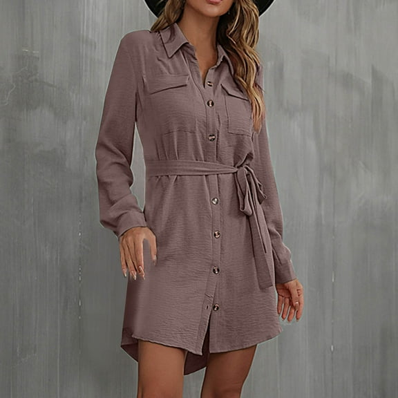 WJHWSX Dresses for Women,Womens Fall Dresses,Casual Dresses for Women,Long Sleeve,Easy Care,Soft,Solid,S(US:4)