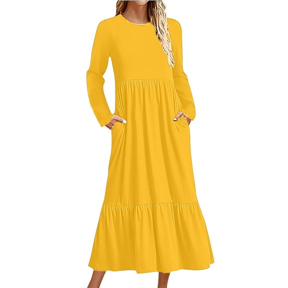 WJHWSX Dresses for Women,Womens Fall Dresses,Casual Dresses for Women,Long Sleeve,Pockets,Easy Care,Solid,L(US:8)