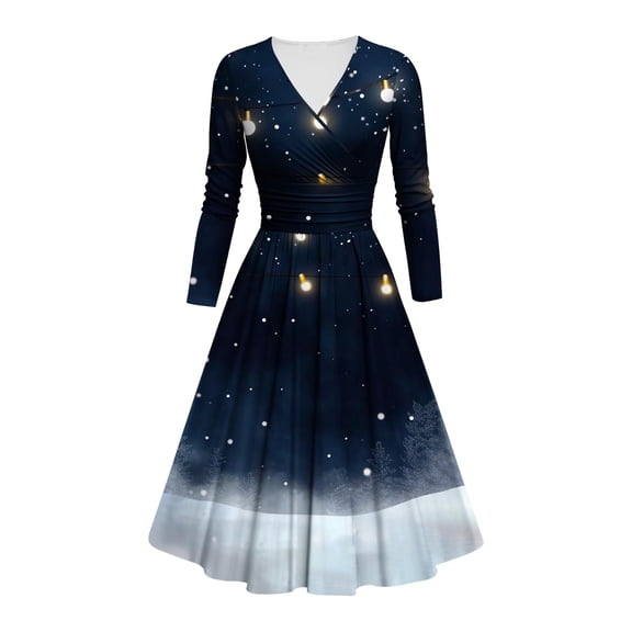 WJHWSX Dresses for Women,Womens Fall Dresses,Casual Dresses for Women,Long Sleeve,V Neck,Comfort Fit,Printed,M(US:6)