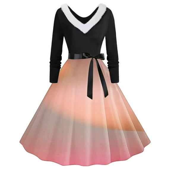 WJHWSX Dresses for Women,Womens Fall Dresses,Casual Dresses for Women,Long Sleeve,V Neck,Easy Care,Printed,2XL(US:12)