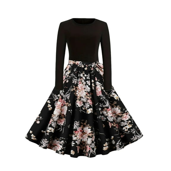 WJHWSX Fall Dresses for Women 2025,Womens Dresses,Dresses for Women,Long Sleeve,Crew Neck,Breathable,Printed,S(US:4)