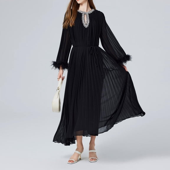 WJHWSX Fall Dresses for Women 2025,Womens Dresses,Dresses for Women,Long Sleeve,Crew Neck,Comfort Fit,Solid,Free Size