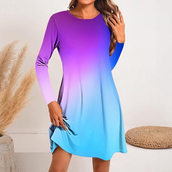 WJHWSX Fall Dresses for Women 2025,Womens Dresses,Dresses for Women,Long Sleeve,Crew Neck,Comfort Fit,Solid,M(US:6)