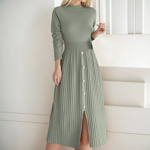 WJHWSX Fall Dresses for Women 2025,Womens Dresses,Dresses for Women,Long Sleeve,Crew Neck,Comfort Fit,Solid,XL(US:10)