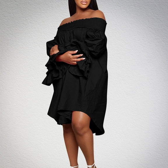 WJHWSX Fall Dresses for Women 2025,Womens Dresses,Dresses for Women,Long Sleeve,Crew Neck,Easy Care,Solid,XL(US:10)