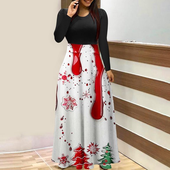 WJHWSX Fall Dresses for Women 2025,Womens Dresses,Dresses for Women,Long Sleeve,Crew Neck,Soft,Printed,M(US:6)