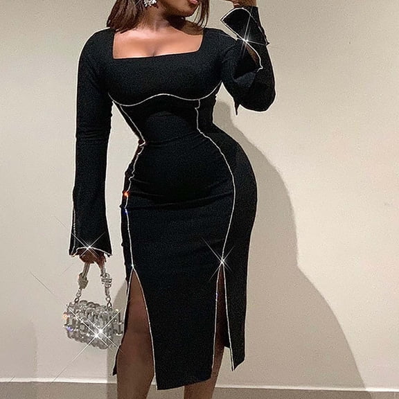 WJHWSX Fall Dresses for Women 2025,Womens Dresses,Dresses for Women,Long Sleeve,Soft,Breathable,Solid,2XL(US:12)