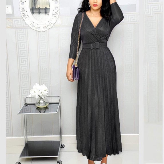 WJHWSX Fall Dresses for Women 2025,Womens Dresses,Dresses for Women,Long Sleeve,V Neck,Breathable,Solid,S(US:4)