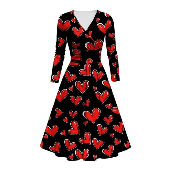 WJHWSX Fall Dresses for Women 2025,Womens Dresses,Dresses for Women,Long Sleeve,V Neck,Soft,Printed,L(US:8)