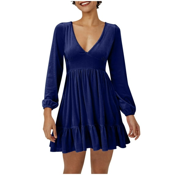 WJHWSX Fall Dresses for Women 2025,Womens Dresses,Dresses for Women,Long Sleeve,V Neck,Soft,Solid,M(US:6)