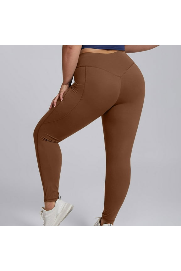 Leggings for Women,Yoga Pants,Womens Yoga Pants,Butt Lifting,Comfort Fit,Solid,Nylon,Spandex,Brown,XL(US:10)