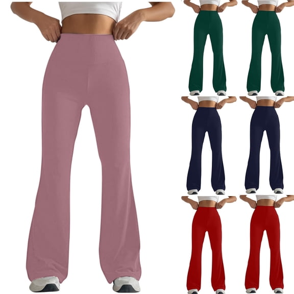 ATENAR Leggings for Women,Flare Leggings,Yoga Pants for Women,Butt Lifting,Comfort Fit,Solid,Pink,S(US:4)