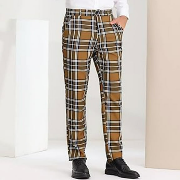 WJHWSX Men's Pants,Baggy Pants,Casual Pants for Men,Comfort Fit,Pockets,Solid,Polyester,Coffee,XL(US:10)