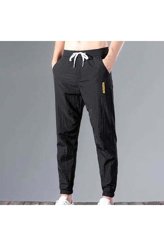Mens Pants,Casual Pants for Men,Sweat Pants,Drawstring,Comfort Fit,Solid,Polyester,Spandex,Black,M(US:6)