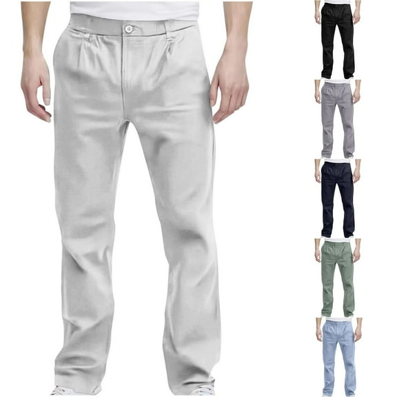 ATENAR White Pants Men,Casual Pants for Men,Pockets,Soft,Solid,Polyester,Spandex,2XL(US:12)