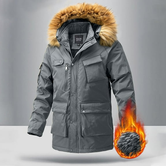 ATENAR Mens Winter Coats,Winter Jackets for Men,Long Sleeve,Warm,Plus Size,Solid,Outdoor,Gray,L(US:8)