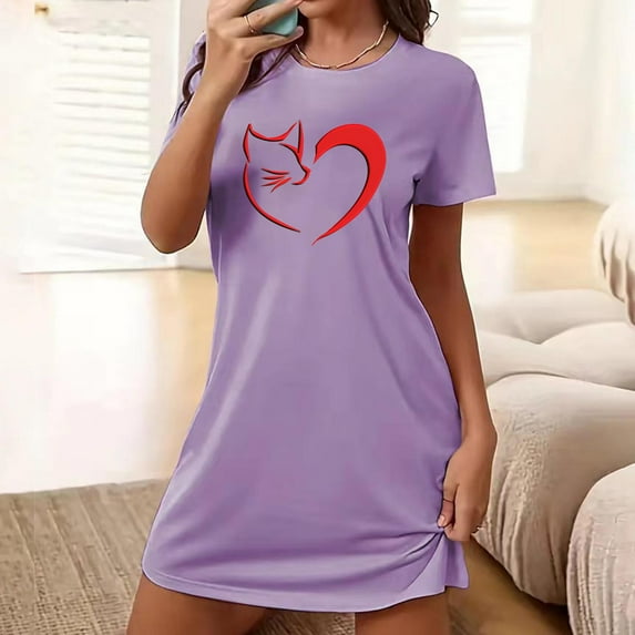 WJHWSX Nightgowns for Women,Womens Nightgown,Breathable,Slip-On,Printed,Purple,S(US:4)