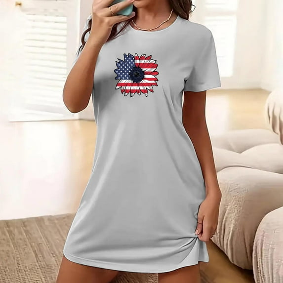 ATENAR Nightgowns for Women,Womens Nightgown,Comfort Fit,Breathable,Printed,Gray,L(US:8)