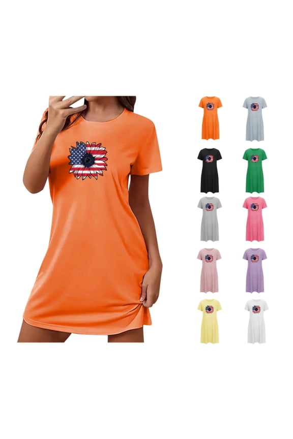 Nightgowns for Women,Womens Nightgown,Comfort Fit,Breathable,Short Sleeves,Printed,Orange,S(US:4)