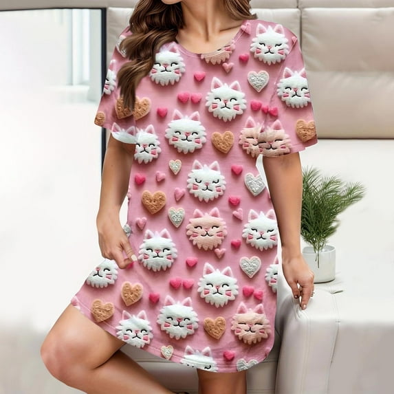 ATENAR Nightgowns for Women,Womens Nightgown,Comfort Fit,Moisture Wicking,Printed,Pink,3XL(US:14)