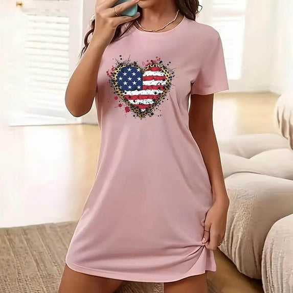 WJHWSX Nightgowns for Women,Womens Nightgown,Comfort Fit,Moisture Wicking,Printed,Pink,XL(US:10)