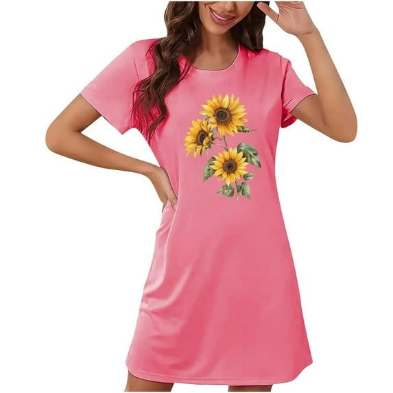 WJHWSX Nightgowns for Women,Womens Nightgown,Easy Care,Breathable,Printed,Hot Pink,S