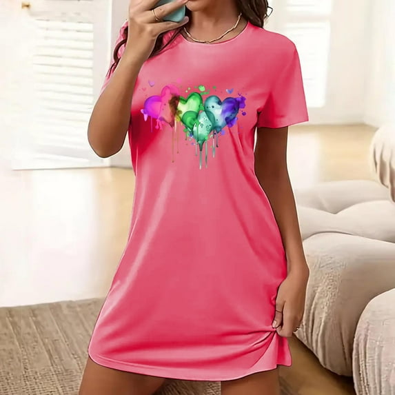 WJHWSX Nightgowns for Women,Womens Nightgown,Easy Care,Soft,Printed,Hot Pink,S(US:4)