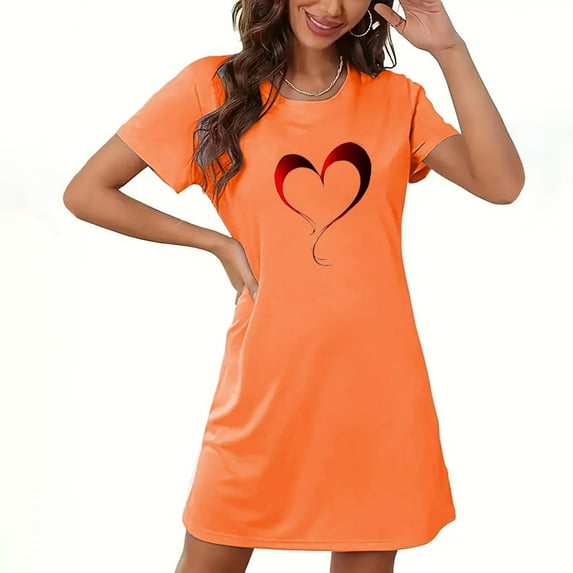 WJHWSX Nightgowns for Women,Womens Nightgown,Moisture Wicking,Comfort Fit,Printed,Orange,XL(US:10)