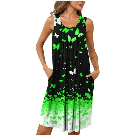 WJHWSX Nightgowns for Women,Womens Nightgown,Pockets,Slip-On,Printed,Green,XL