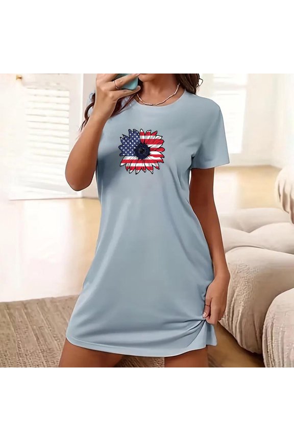 Nightgowns for Women,Womens Nightgown,Easy Care,Short Sleeves,Printed,Blue,S(US:4)