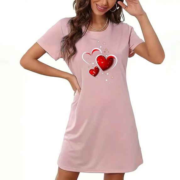 WJHWSX Nightgowns for Women,Womens Nightgown,Soft,Easy Care,Printed,Pink,S(US:4)
