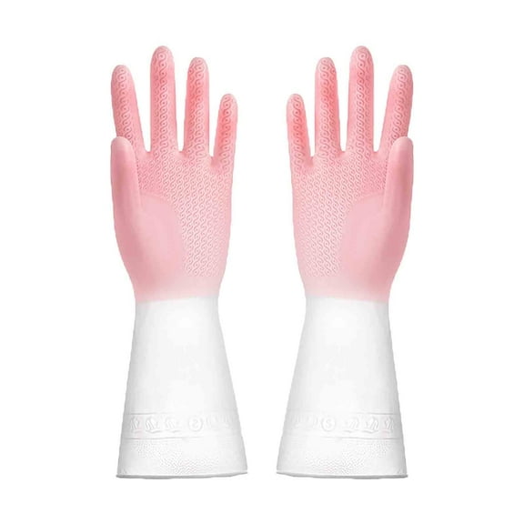 WJHWSX Pink Latex Gloves Medium,Cleaning Brush Pot Laundry Gloves,Rubber,Waterproof,Pink