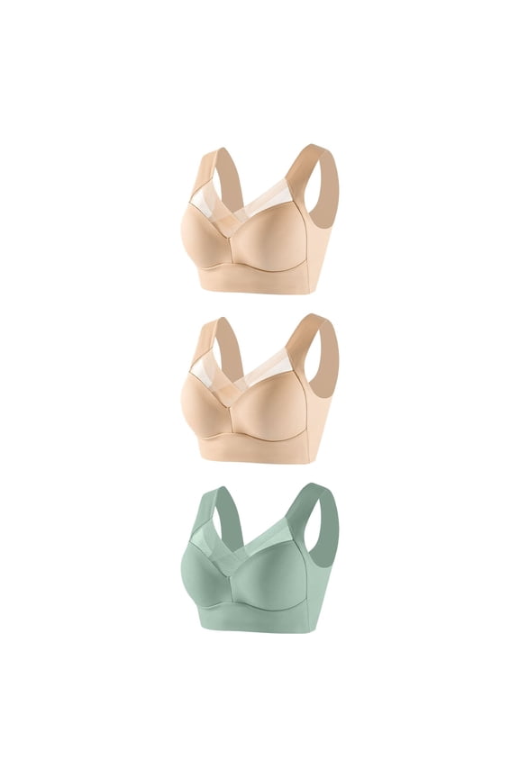 Womens Bras,Wireless Bras for Women,Bras for Women,Stretch Fabric,Breathable,Solid,Nylon,Spandex,Beige,Beige,Green,2XL(US:12)